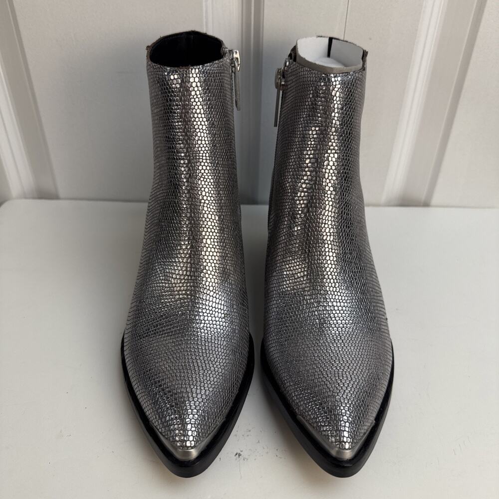 Calvin Klein Womens Narice Varnished Lizard Silver Pointed Toe Booties 5.5 M NWB - Picture 5 of 9
